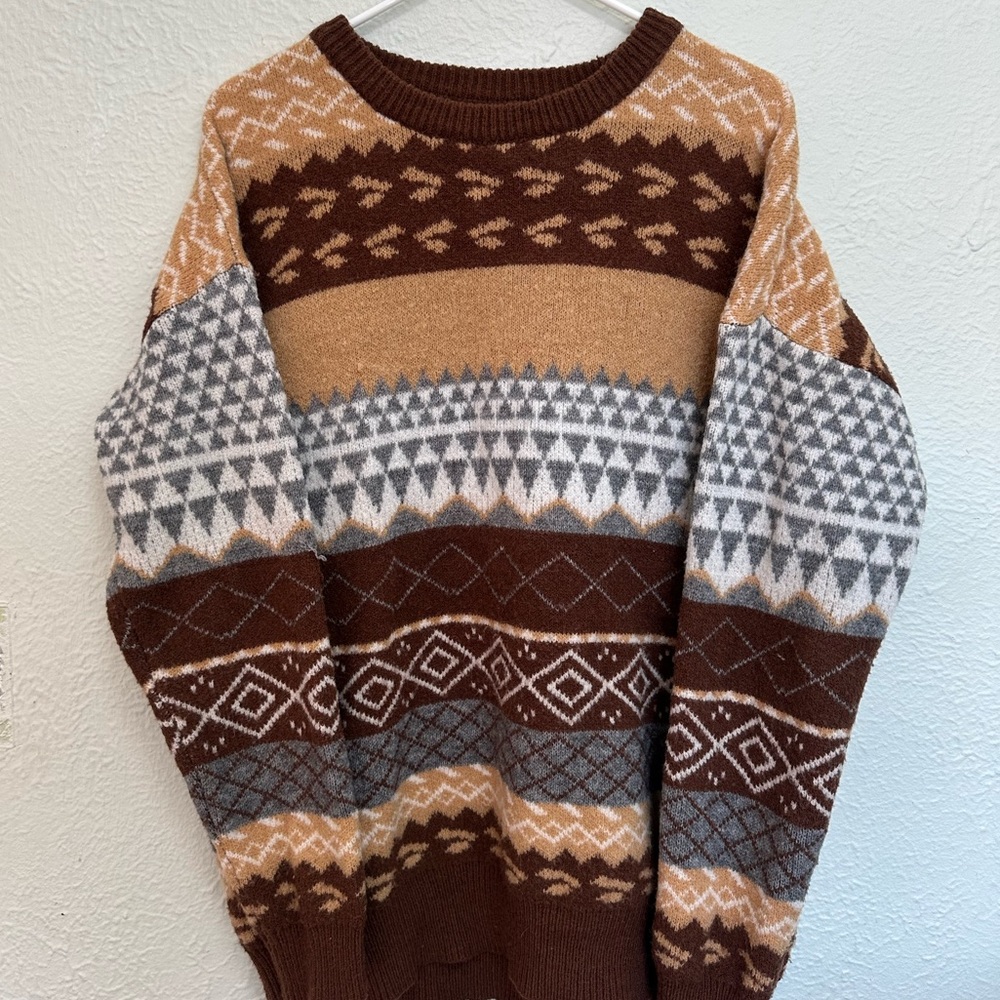 (SOLD).  Brown and Beige Patterned Men's Sweater
